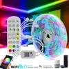 RGB LED-bandljus 2835 5050 Flexibelt Neonband 5m 10m 15m 20m RGB Bytbar WiFi Music Controller + DC12V Adapter-kontakt