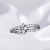 925 Sterling Zilveren Sprankelende Sneeuwvlok met CZ-stenen Dubbele Ring Fit Pandora Charm Sieraden Engagement Bruiloft Liefhebbers Mode Ring voor Vrouwen
