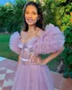 2021 van de schouder roze tule prom jurken vestidos pure lijfje formele feestjurken vrouw avondjurk gewaad de soiree