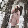 Mishow automne hiver manteau de laine à carreaux nouvelle mode causale femmes col rabattu long manteau rose MX18D9678 201216