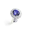 Pulseira de joias de cor de diamante anel de pétala de tanzanita pingente de cristal azul quatro garras brinco de safira conjunto de joias 241c