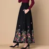 ブラックフロアーの刺繍入りウールマキシスカート女性エレガントハイウエストスカートママファッションプラスサイズのスカートオフィスレディウェア201110