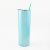 Sublimação 20 oz glitter tumblers aço inoxidável copo magro de arco -íris canecas de café com isolamento de vácuo com palha Y8014321