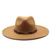 Sombreros de ala ancha Fedora grande para mujer y hombre, cinturón de banda sólida para invierno y otoño, sombrero de boda rojo, negro y blanco de lujo1