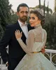 Saudi-arabische Pailletten-Brautkleider mit abnehmbarer Schleppe, Spitze, transparente Langarm-Brautkleider, luxuriöse Vintage-Roben von De Mariee248V