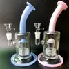 10 Zoll schöne Wasserbong aus Glas in Rosa/Blau mit Reifen-Perclator-Recycler-Rauchpfeifen