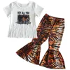 2021 Fashion Whatle Toddler Baby Girls Designer Butique Bell Bottom Pants Outfits Tiger Print Druku