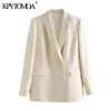 KPYTOMOA 여성 패션 사무실 착용 더블 브레스트 블레이저 코트 빈티지 긴 소매 포켓 여성 겉옷 세련된 톱 201023