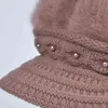 MAERSHEI Cappello invernale da donna in cotone lavorato a maglia donna retrò di mezza età più berretto in lana di coniglio madre calda di velluto 211229