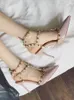 Kvinnors skor nitar sandaler kvinnlig sommar 6cm / 10cm tjock med bra med höghåriga skor spetsade stilett sexiga