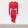 Casual Dresses Beyprern Chic Herbst Damen Langarm Cut Out Caged Kleid Sexy Deep V Neck Bodycon Party Club Midi Chirstmas Outf316N
