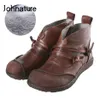 Hot Sale Johnature 2020 Vinter Kvinnor Stövlar Nya Äkta Läder Rund Toe Casual Ankel Stövlar Retro Zipper Flat med Solid Kvinnor Skor