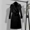 FTLZZ Neue Herbst Winter Elegante Frauen Zweireiher Solide Trenchcoat Vintage Umlegekragen Warm Trench mit Gürtel 201103