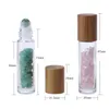 10ml essenciais Garrafas rolete de óleo de vidro Roll On garrafas de perfume com Esmagado Natural de cristal de quartzo Pedra Crystal Roller Ball Bamboo Cap LX4