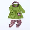 Barnens tjejer Kläder Ställer Casual Spring Loose Cartoon Cute Girl Långärmad Owl Lace Top + Floral Pants + Scarf 3pcs / Set Outfits