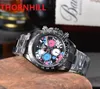 Orologio da uomo di alta qualità Funzione completa Cronometro Moda Orologio casual Uomo Pieno acciaio inossidabile Movimento al quarzo di lusso Calendario Fiori Scheletro Orologi da polso Regalo