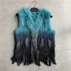 VR001 Gratis frakt Kvinnor Naturlig Real Rabbit Fur Vest med Raccoon Fur Collar Waistcoat / Jackor Rex Kanin Stickad Vinter 201209