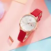 SHENGKE Creative Thin Case Wristwatch for Ladies Female Clock Quartz Movement High Quality Red Gold Leather Strap Analog Dial Face