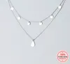 Echt 925 Sterling Silber Mode Doppel Schicht Kette Quaste Wafer Schlüsselbein Halskette Für Frauen Edlen S925 Schmuck