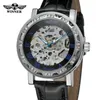 Forsining Mens Stylish Watches Transparent Crystal Analog Skeleton Mechanical Hand-wind Wrist Watch Color Black WRG8012M3S1