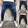 Heren jeans heren mager slanke pasvorm gescheurd groot en lang stretch blauw voor mannen verontruste elastische taille casual streepbroek s-3