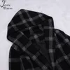 Jessie Vinson Trench lungo scozzese con cappuccio nero vintage da donna Chic High Street con cintura frangivento Lady Wool Winter 201030