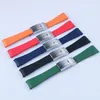 20mm Curved End strap and Silver all Brushed Clasp Silicone Black Navy Green Orange Red Rubber Watchband For Rol strap SUB GMT Dat249o