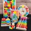 Drewniane zabawki Montessori dla dzieci Rainbow Blocks Kid Learning Baby Music Grzechotki Graficzne Kolorowe Zabawki Edukacyjne