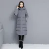 Kadınlar Down Parkas Leiouna Uzun İnce Katı Kalın Ofis Lady 2022 Fahsion Kış Pamuklu Yastıklı Ceket Orta Koreli Versiyon Luci22