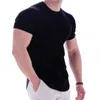 Casual Solid T-shirt à manches courtes Hommes Gym Fitness Sports Coton T-shirt Homme Bodybuilding Skinny Tee-shirt Tops d'été Vêtements 220224