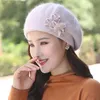 Berets Women Beret Angora Knit Hat Winter Warm Headwear Flower Casual Soft Double Layers Thermal Snow Outdoor Accessory9619483