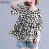 2019 Fashion Polka Dot Print Shirt Women's Summer Blouse Casual Short Sleeve Blusas Female O Neck Tunic Plus Size Chemise T200321