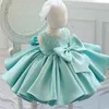 New Fashion Beaded Bow Baby Girl Dress Princess Fluffy Tulle Infant Clothes Baby Girls Baptism Christening 1st Birthday Gown Q1223