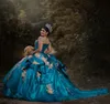 NY! Lyxig mexikansk quinceanera klänningar kristall pärlor spets appliqued söt 16 klä av axeln Vestidos de xv 15 años