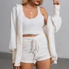 Trois pièces Sexy Costume moelleux velours peluche à capuche Cardigan manteau Shorts haut court femmes survêtement décontracté sport salopette Sweatshirt275s