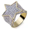 Herren-Zirkon-Stern-Ring, Gelbgold vergoldet, voller CZ, kubischer Ring, modische Hip-Hop-Mode-Accessoires