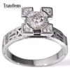 Transgems Solid 18K White Gold 1ct Moissanite Diamond Jewelry Wedding Anniversary Band Engagement Ring for women Y200620