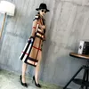 Fall And Winter Women's Plaid Trench Coats New Female Lapel Mid-Length Simple Color Matching Retro Plaid Temperament Windbreaker