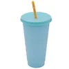 2021 24oz färgbyte tumblers plast dricker juice kopp med läpp och strå magisk kaffe mugg