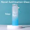 17oz sublimatie glazen tuimelaar gradiënt kleur creatieve pailletten fles zomer drinkware met acryldeksel en