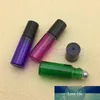 (30 unids/lote) botella enrollable de vidrio de 5ML, botella enrollable de aceite esencial, botella de Perfume verde/violeta azulada/rosa roja