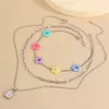 Fashion Necklace for Women Multi Layers Silver Color Zinc Alloy Necklace Lock Acrylic Flowers Pendants Femme Jewelry