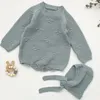 Tulum Sonbahar Kış Bebek Kız Örgü Giysi Doğan Kızlar Örme Tulum + Şapka Toddler Uzun Kollu Bodysuits1