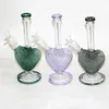 A forma di cuore Rosa Verde Blu Colore Narghilè Bong in vetro Tubi d'acqua Olio Rig Dab Rigs con ciotole per erbe secche da fumo da 14 mm