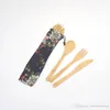 Naturlig bambu bestick set bambu kniv gaffel sked servis uppsättning tygväska förpackning resor bärbara bestick sätter student porslin set