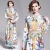 Banulin Runway Designer Spring Holiday Maxi Dress Manica lunga da donna Splendido abito camicia lungo vintage stampato Vestido 201204