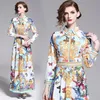 Banulin Runway Designer Printemps Vacances Maxi Robe Femme À Manches Longues Magnifique Imprimé Vintage Longue Robe Robe Robe 201204