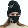 Winter Beanies Caps With Face Mask Sport Knit Crystal Party Hats Thicken Warm Casual Butterfly Print Skull Caps Masks EEB4258