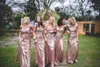 Платья подружки невесты Простые дизайны Bling Rose Gold Сдержанное платье Длинные сексуальные Длина пола Boho Plus Размер на заказ