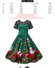 레이스 크리스마스 드레스 여성 2020 새로운 짧은 소매 인쇄 높은 허리 우아한 빈티지 겨울 크리스마스 파티 가운 sundress 플러스 크기 3xl